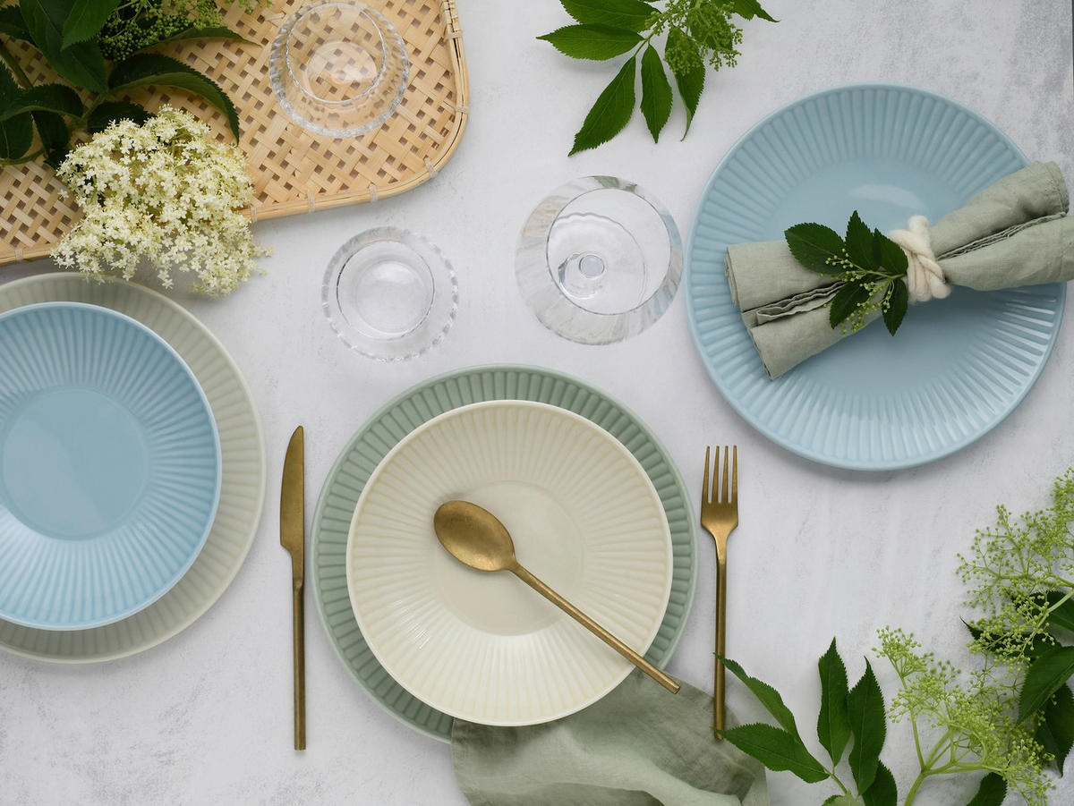 JEDÁLENSKÝ SERVIS, porcelán - krémová/pastelová modrá, Basics, keramika - Creatable