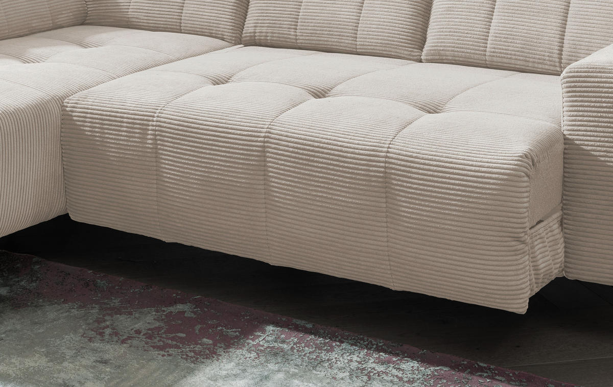 ECKSOFA Beige Cord  - Beige/Schwarz, MODERN, Textil/Metall (200/261cm) - Livetastic
