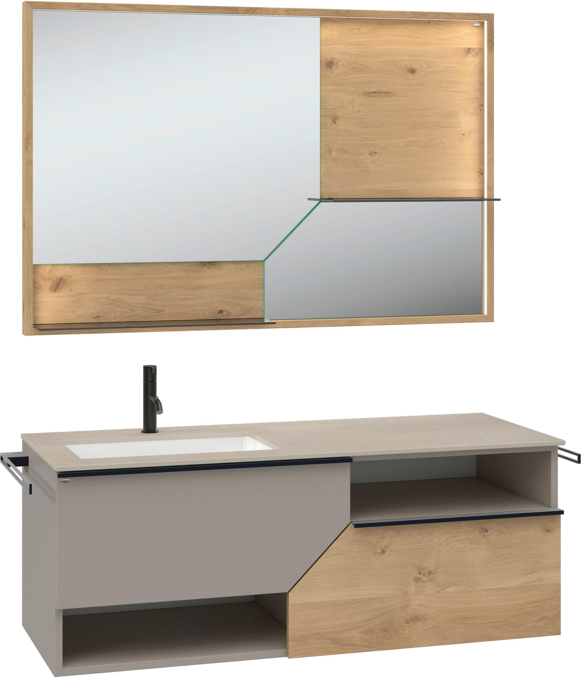 BADEZIMMER 3-teilig  in 128,4 cm  - Sandfarben/Eichefarben, LIFESTYLE, Holz/Keramik (128,4cm) - Voglauer