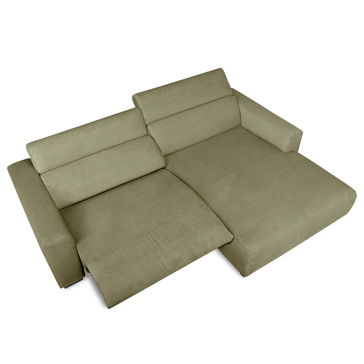 ECKSOFA RENO Grün Cord Relaxfunktion, Kopfteilverstellung  - Schwarz/Grün, Design, Kunststoff/Textil (248/184cm) - Livetastic