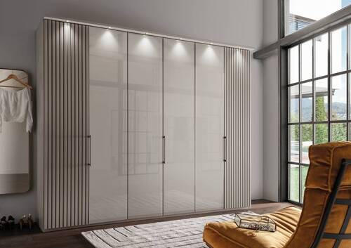 DREHTÜRENSCHRANK in Hellgrau  - Schieferfarben/Hellgrau, Design, Glas/Holzwerkstoff (300/236/58cm) - Novel