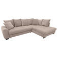 ECKSOFA Taupe Cord Rückenkissen, Armlehnenkissen, Bettkasten, Schlaffunktion, Rücken echt, Liegefläche im Originalstoff  - Taupe/Schwarz, KONVENTIONELL, Kunststoff/Textil (304/212cm) - Carryhome