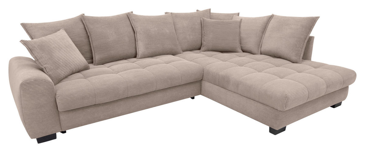 ECKSOFA Taupe Cord Rückenkissen, Armlehnenkissen, Bettkasten, Schlaffunktion, Rücken echt, Liegefläche im Originalstoff  - Taupe/Schwarz, KONVENTIONELL, Kunststoff/Textil (304/212cm) - Carryhome