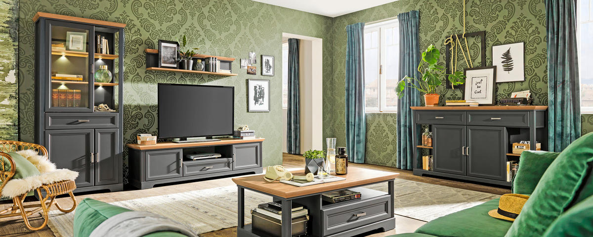 TV-ELEMENT - Graphitfarben/Eiche Artisan, ROMANTIK / LANDHAUS, Holzwerkstoff/Metall (193/54/51cm) - Hom`in