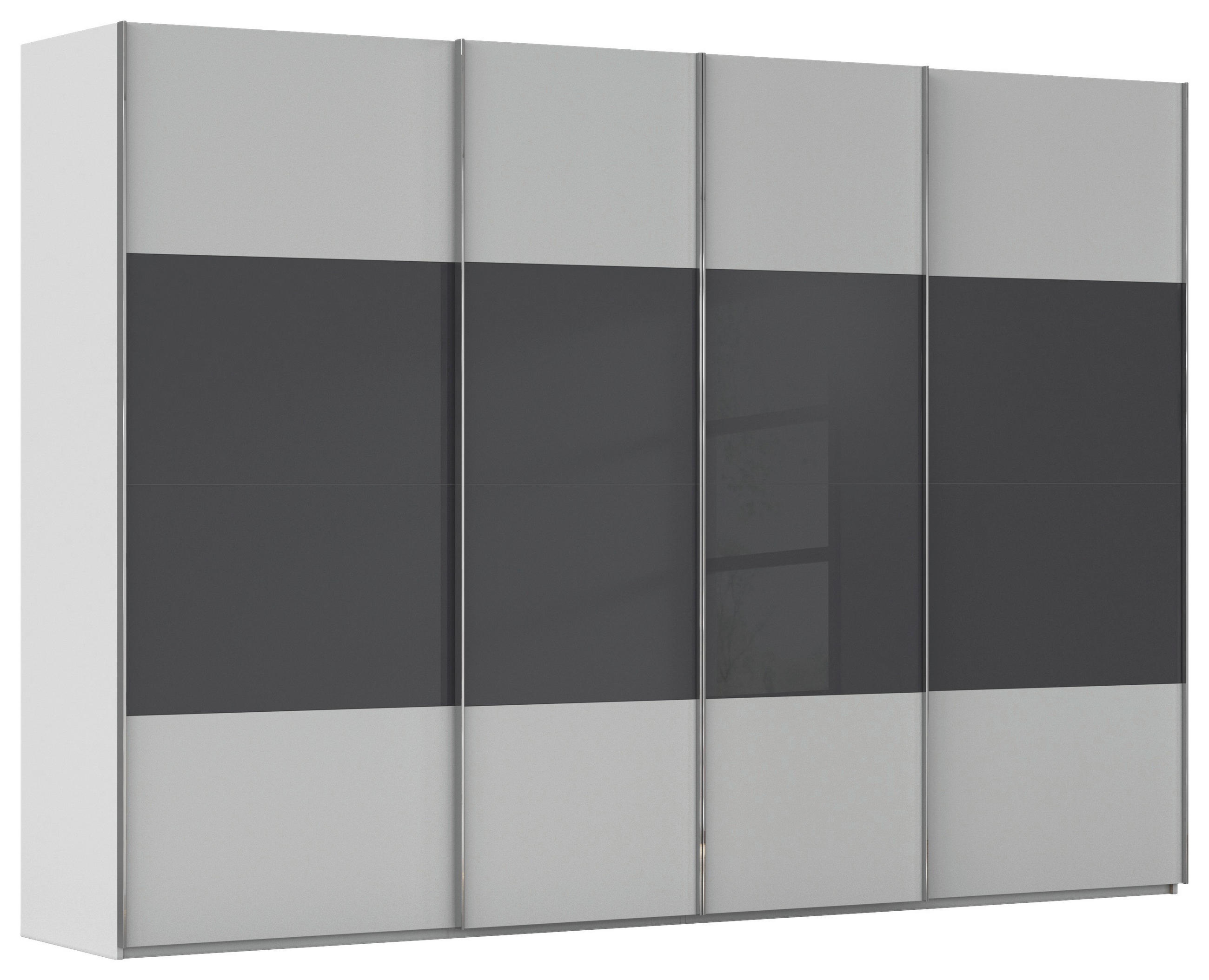 SCHWEBETÜRENSCHRANK 316/235/68 cm 4-türig Grau, Schwarz  - Chromfarben/Schwarz, KONVENTIONELL, Glas/Holzwerkstoff (316/235/68cm) - Novel