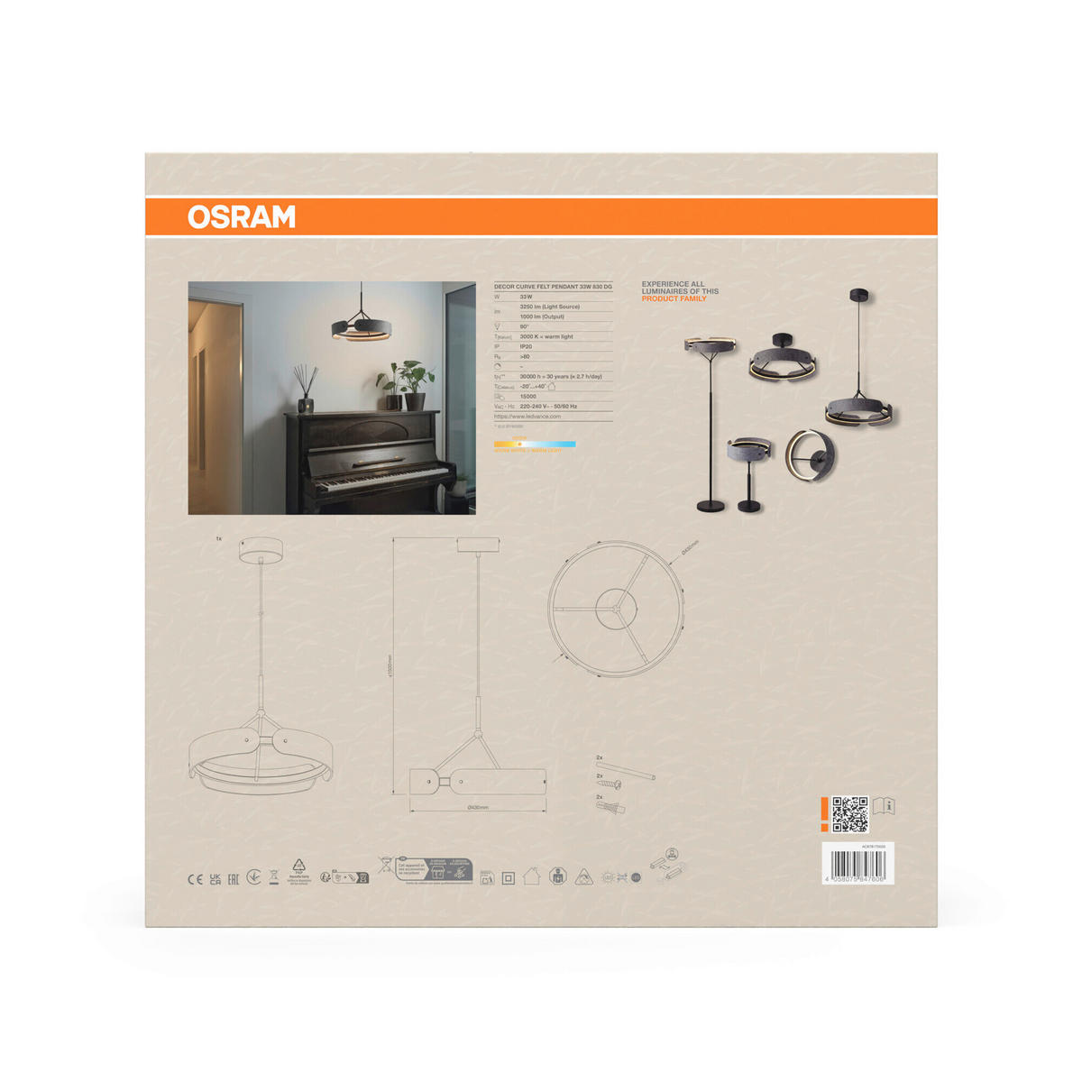 LED-HÄNGELEUCHTE 43/150 cm  - Dunkelgrau, Basics, Kunststoff/Textil (43/150cm) - Osram