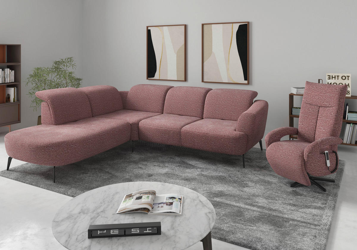 ECKSOFA in Chenille Aubergine  267/300 cm  - Aubergine/Schwarz, KONVENTIONELL, Textil/Metall (267/300cm) - Sit & More
