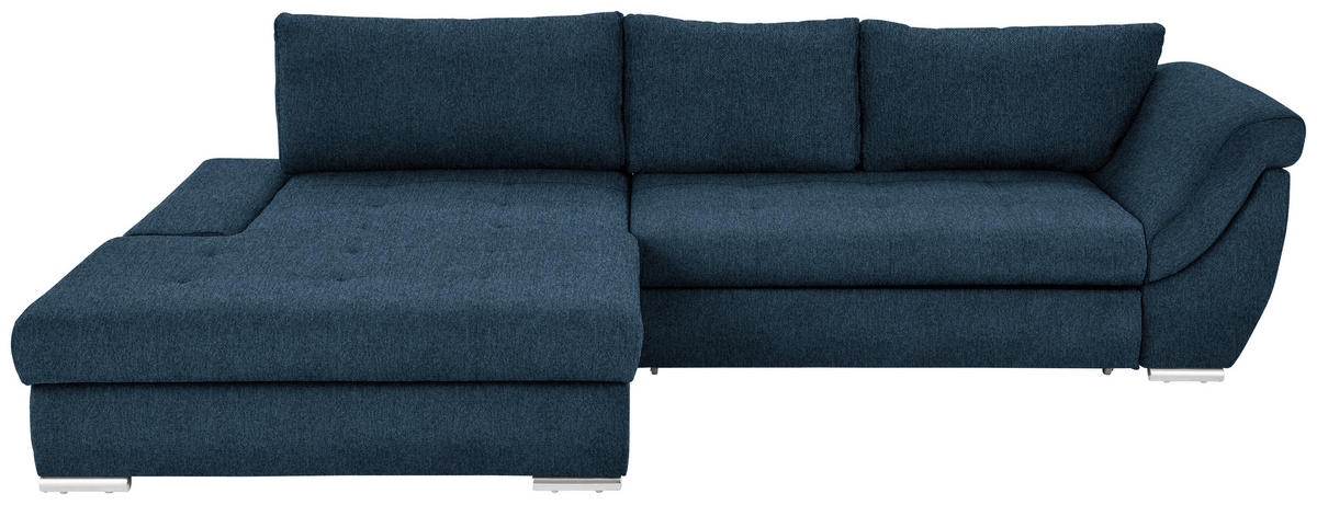 ECKSOFA in Flachgewebe Dunkelblau  174/306 cm  - Silberfarben/Dunkelblau, Design, Textil/Metall (174/306cm) - Carryhome