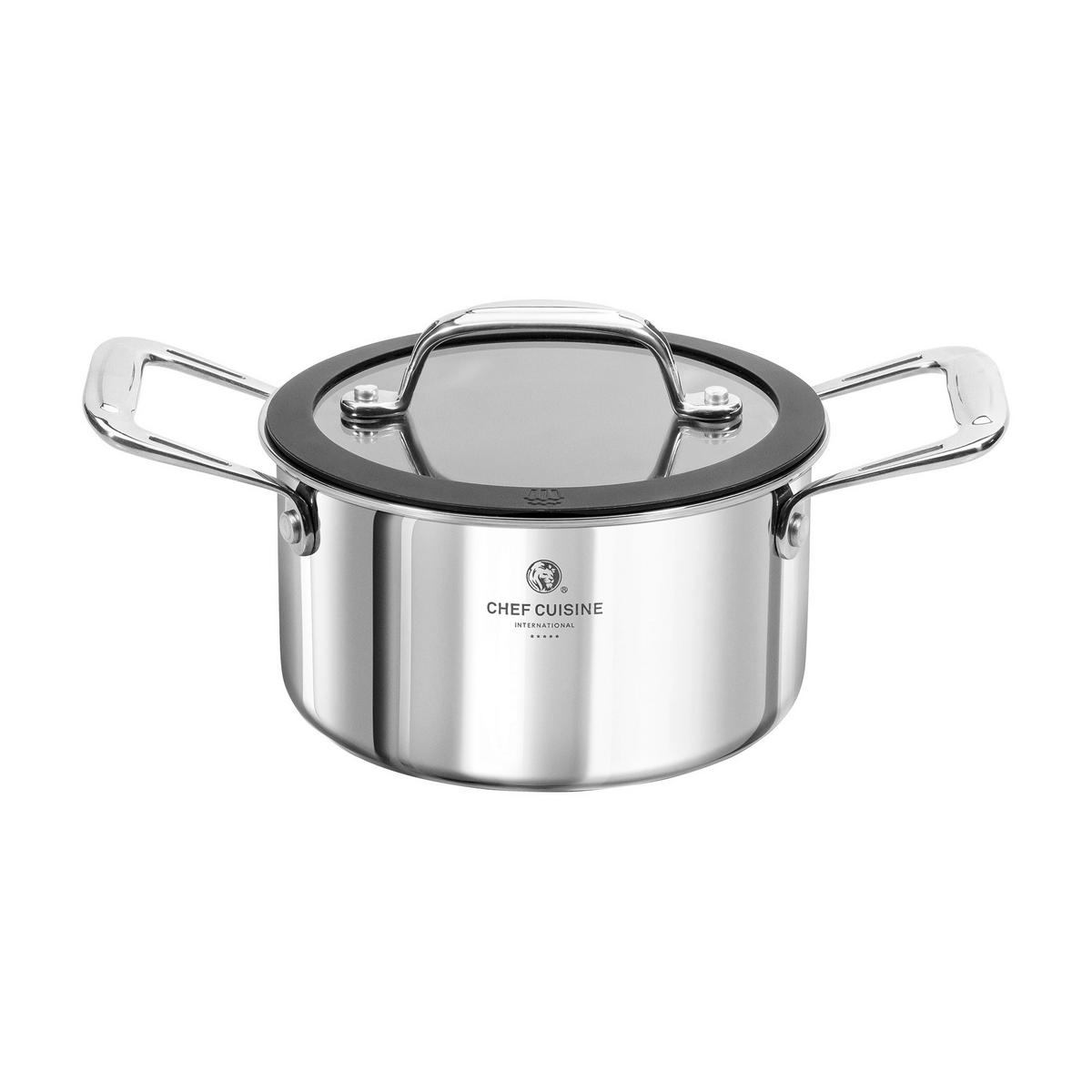 KOCHTOPFSET 3-teilig  - Edelstahlfarben/Schwarz, Basics, Glas/Kunststoff (37/30/23cm) - CHEF CUISINE