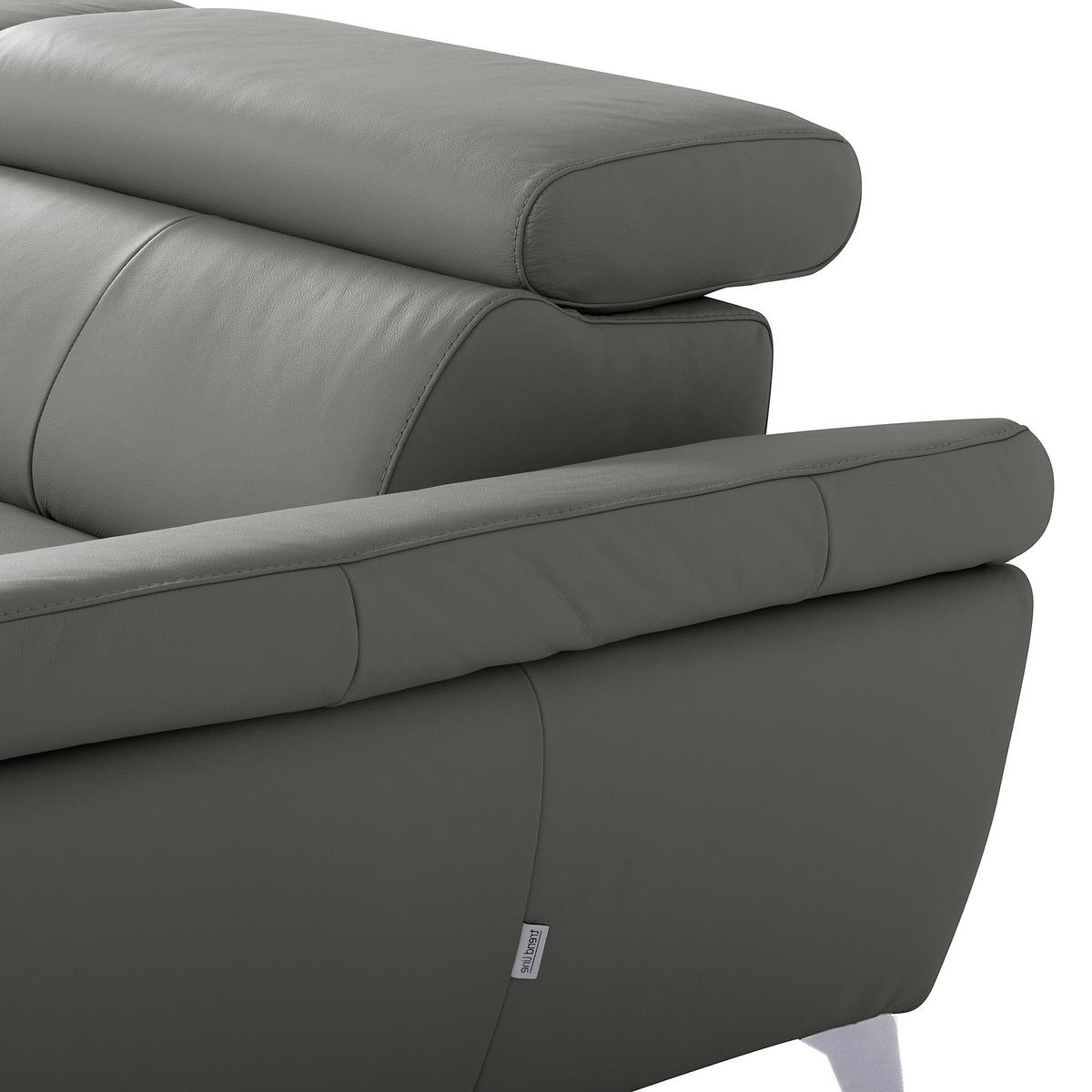 ECKSOFA SONO Anthrazit Echtleder Lederlook Armteilverstellung, Kopfteilverstellung  - Chromfarben/Anthrazit, Design, Leder/Textil (252/179cm) - Livetastic