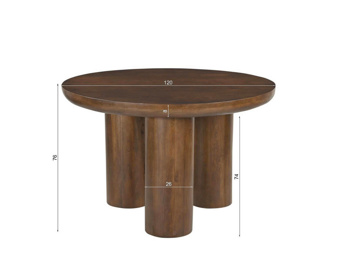 ESSTISCH 120/120/76 cm Echtholz  Holz rund Braun  - Braun, MODERN, Holz (120/120/76cm) - MID.YOU