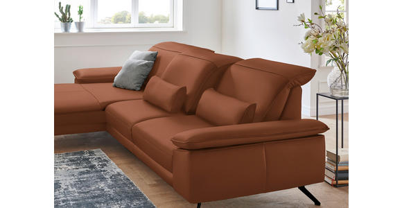 ECKSOFA in Echtleder Cognac 193/328 cm - Cognac/Schwarz, Design, Leder/Metall (193/328cm) - Dieter Knoll