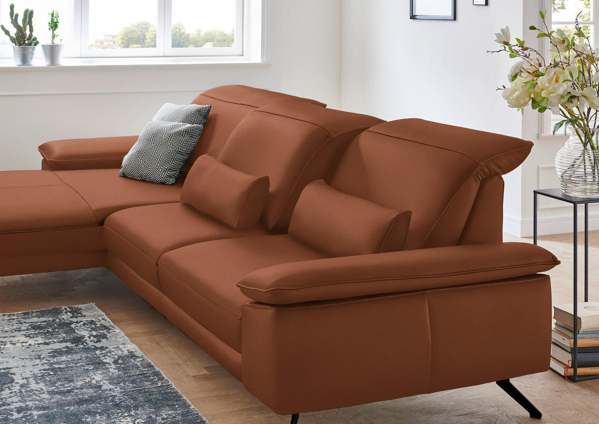 ECKSOFA in Echtleder Cognac  - Cognac/Schwarz, Design, Leder/Metall (193/328cm) - Dieter Knoll