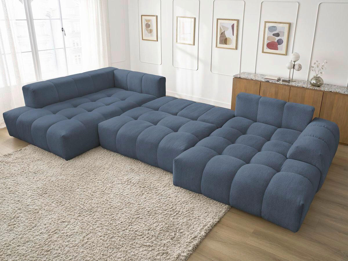 ECKSCHLAFSOFA EVEREST  mit Rücken echt, Armteil links, Armteil rechts Flachgewebe Dunkelblau  - Schwarz/Dunkelblau, MODERN, Kunststoff/Textil (212/423/198cm)