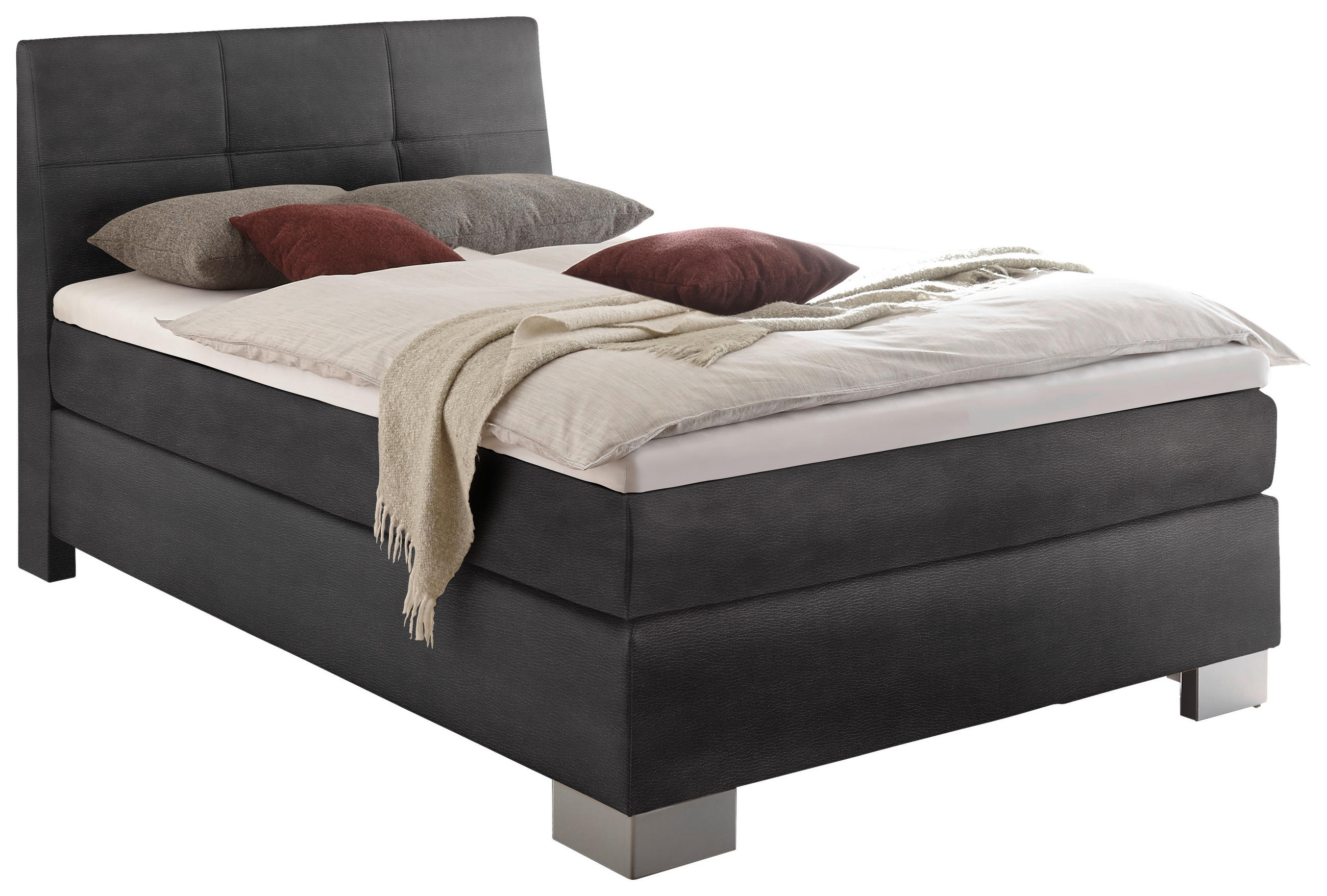 BOXSPRINGBETT 120/200 cm in Dunkelgrau - Dunkelgrau/Silberfarben, KONVENTIONELL, Holz/Textil (120/200cm) - Voleo