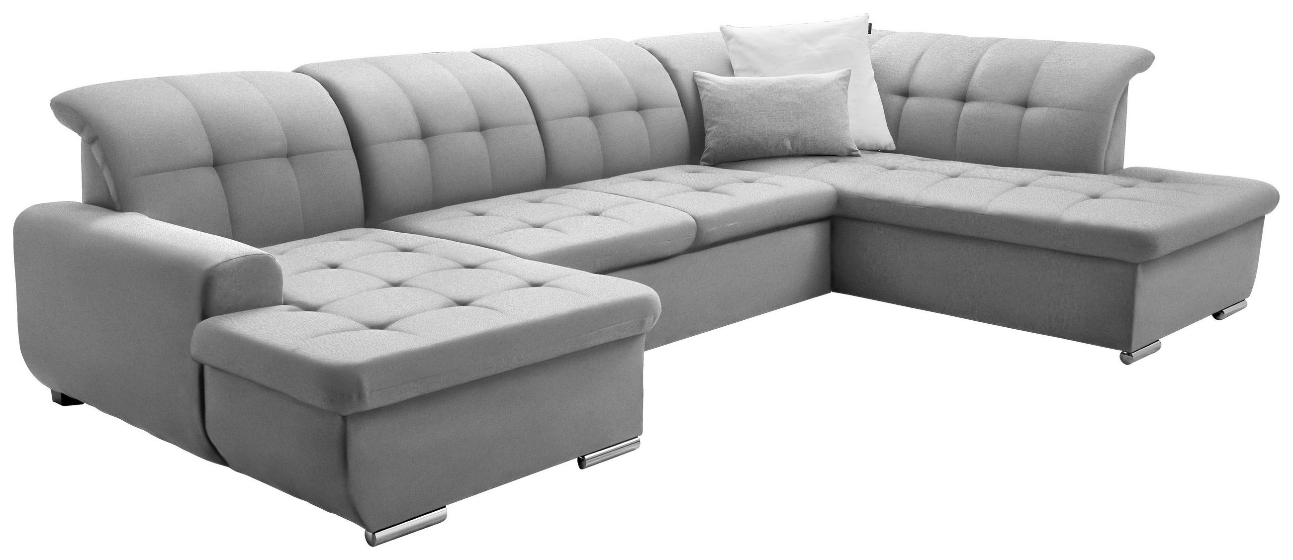 Thumbnail - Cantus Wohnlandschaft, Hellgrau, Textil, Uni, 5-Sitzer, Ottomane rechts, U-Form, 342x208 cm, Made in EU, seitenverkehrt ...
