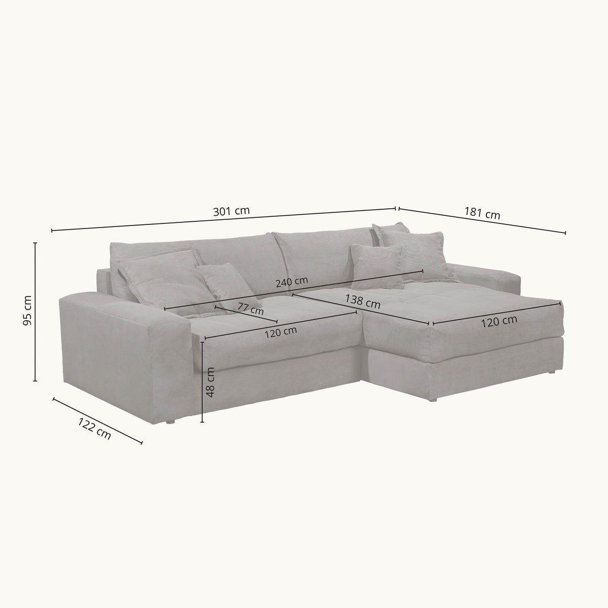 ECKSCHLAFSOFA  KAMIL Grün Cord  - Schwarz/Grün, MODERN, Kunststoff/Textil (180/297cm) - P & B