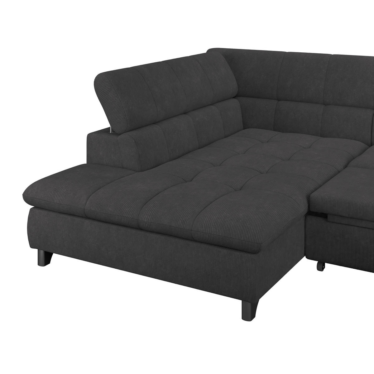 ECKSOFA Schwarz Chenille  - Chromfarben/Schwarz, KONVENTIONELL, Textil/Metall (234/312cm) - Livetastic