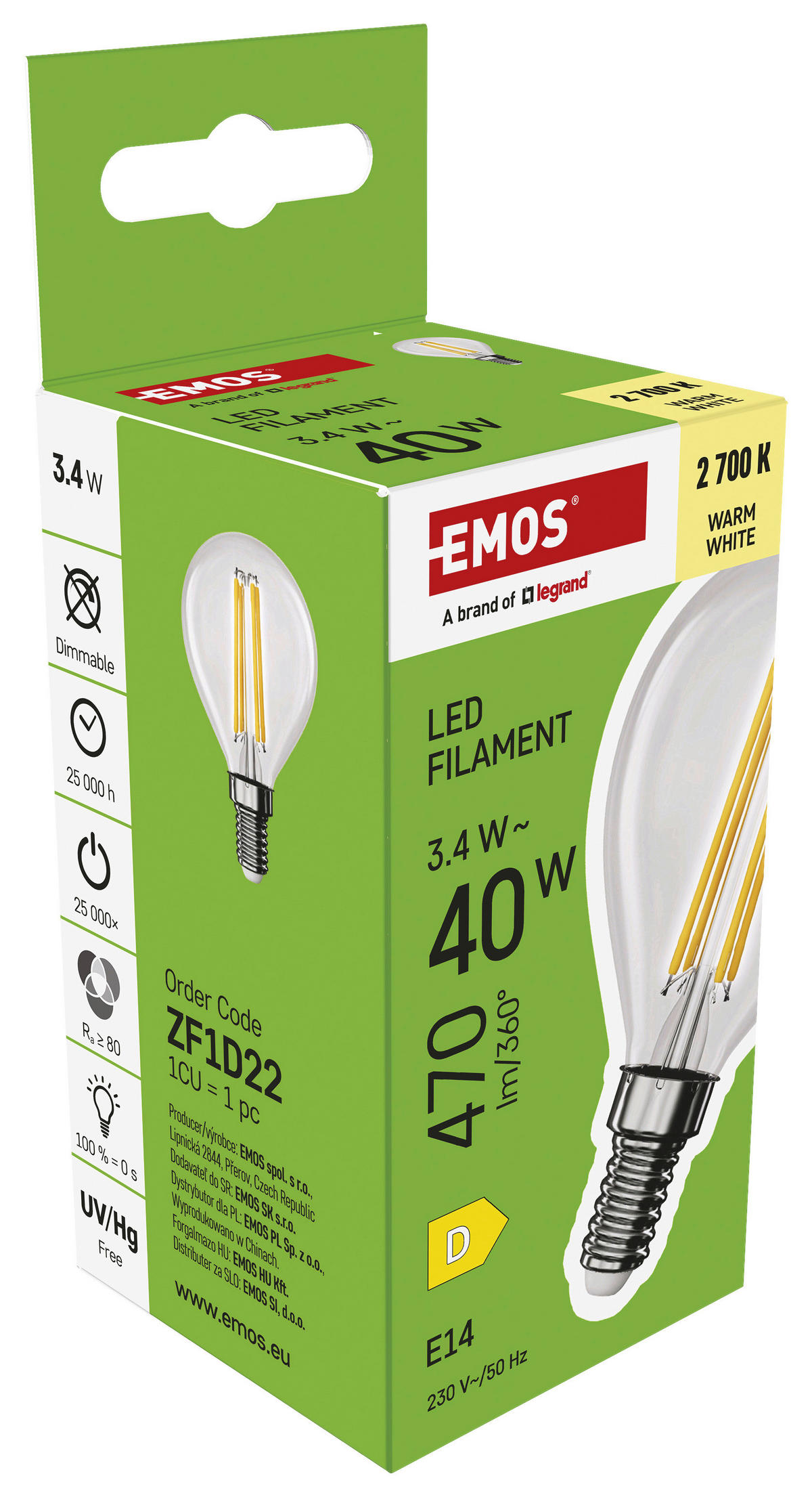 FILAMENTOVÁ LED ŽÁROVKA E14 - Basics, plast (4.5/4.5/8cm)