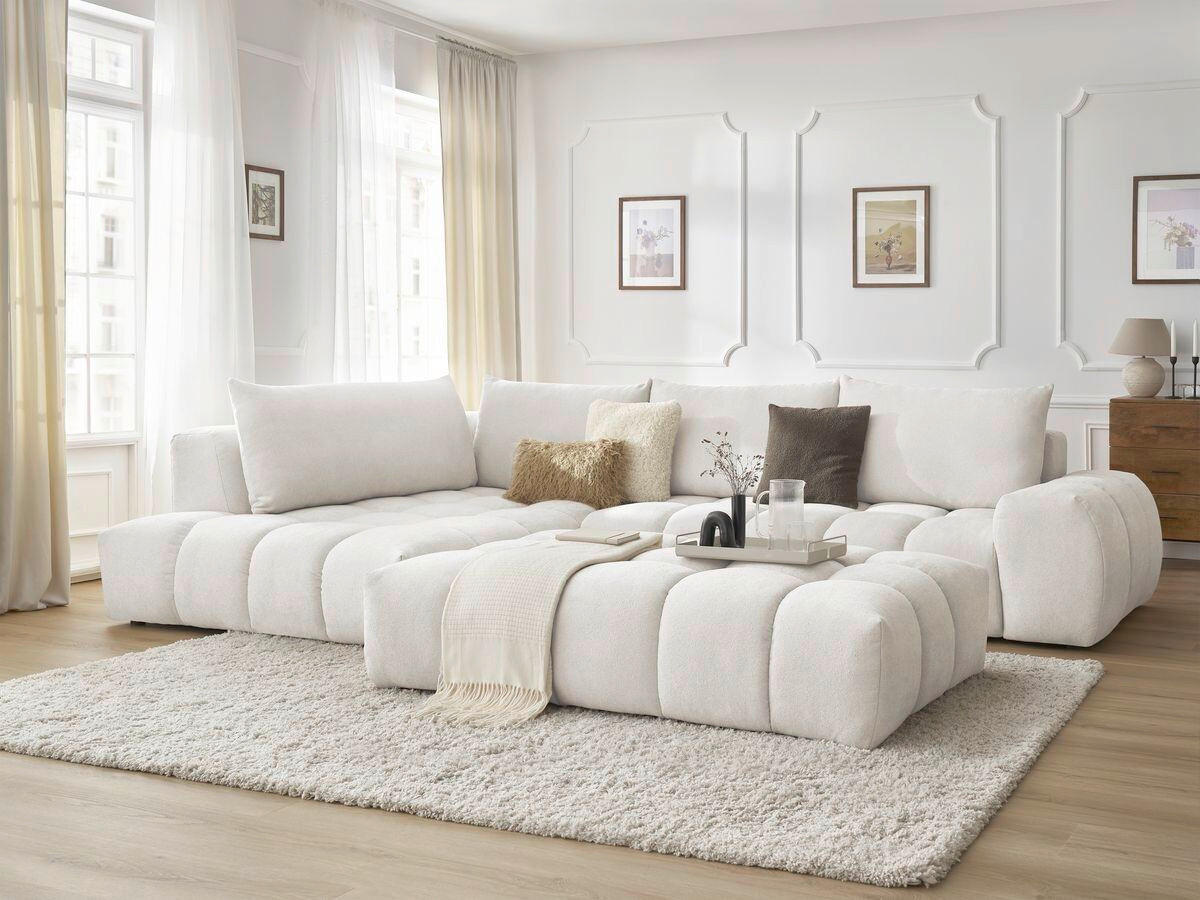 ECKSOFA Ottomane links  EVEREST Weiß Struktur  - Schwarz/Weiß, MODERN, Kunststoff/Textil (352/210cm) - Livetastic