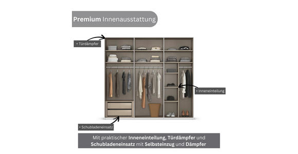 SCHWEBETÜRENSCHRANK 242/223/68 cm 3-türig Grau - Schwarz/Grau, KONVENTIONELL, Holzwerkstoff/Metall (242/223/68cm) - Novel