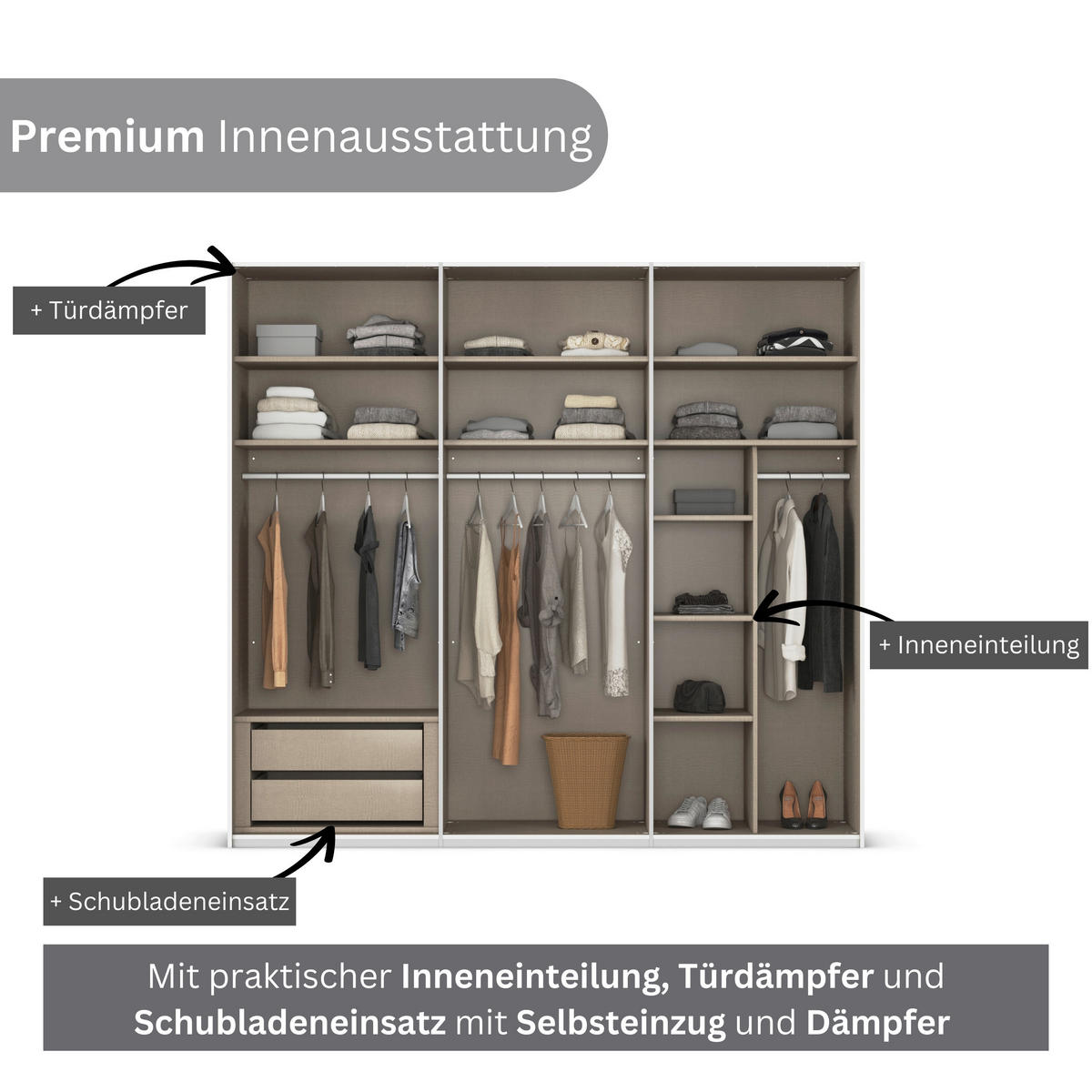 SCHWEBETÜRENSCHRANK in Grau  - Chromfarben/Grau, Konventionell, Holzwerkstoff/Metall (242/223/68cm) - Novel
