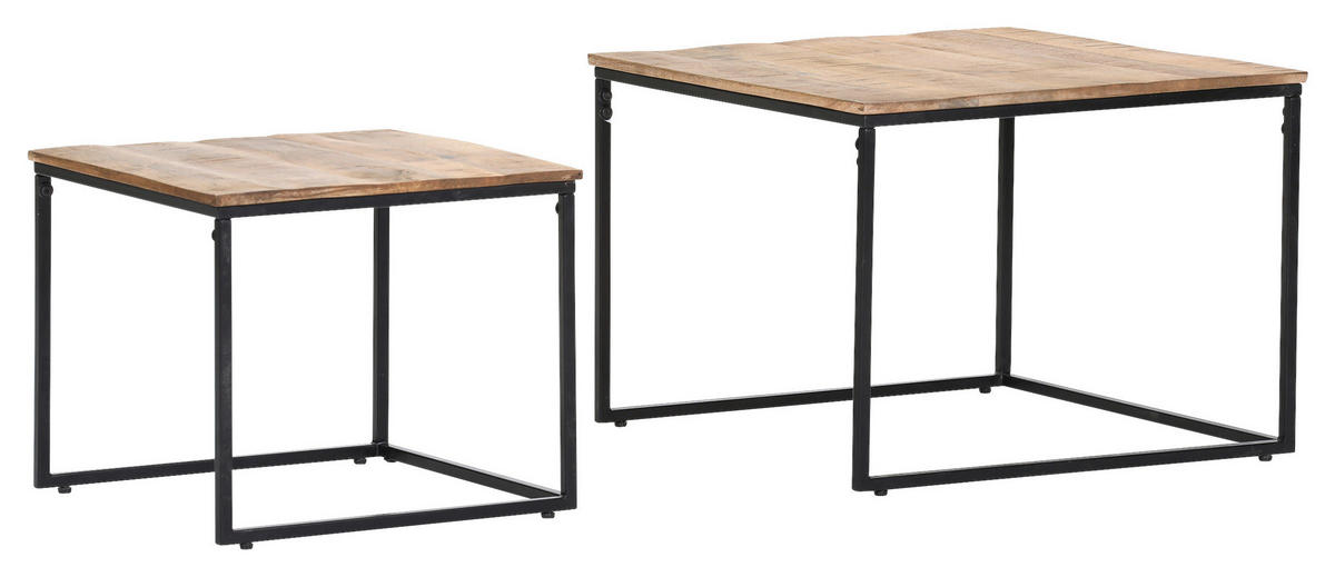 COUCHTISCHSET Mangoholz massiv 45-60/45-60/39-45 cm quadratisch Naturfarben, Schwarz  - Schwarz/Naturfarben, KONVENTIONELL, Holz/Metall (45-60/45-60/39-45cm) - Landscape
