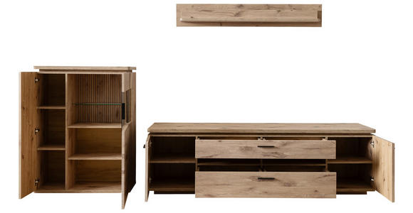 WOHNWAND 3-teilig  in Eichefarben  310/181/50 cm  - Eichefarben/Anthrazit, KONVENTIONELL, Glas/Holzwerkstoff (310/181/50cm) - Cantus
