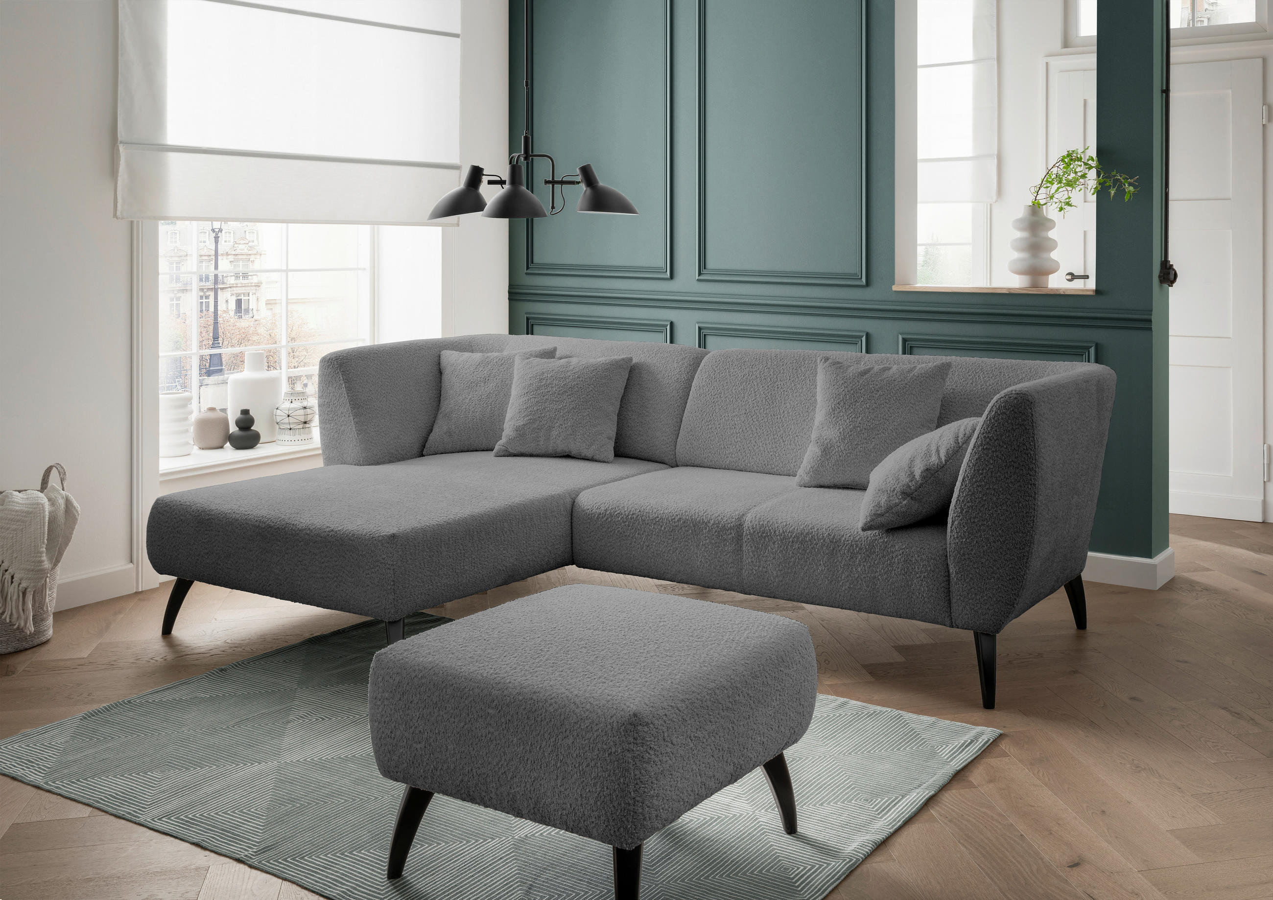 ECKSOFA in Bouclé Anthrazit  - Anthrazit/Schwarz, Modern, Holz/Textil (160/264cm) - MID.YOU