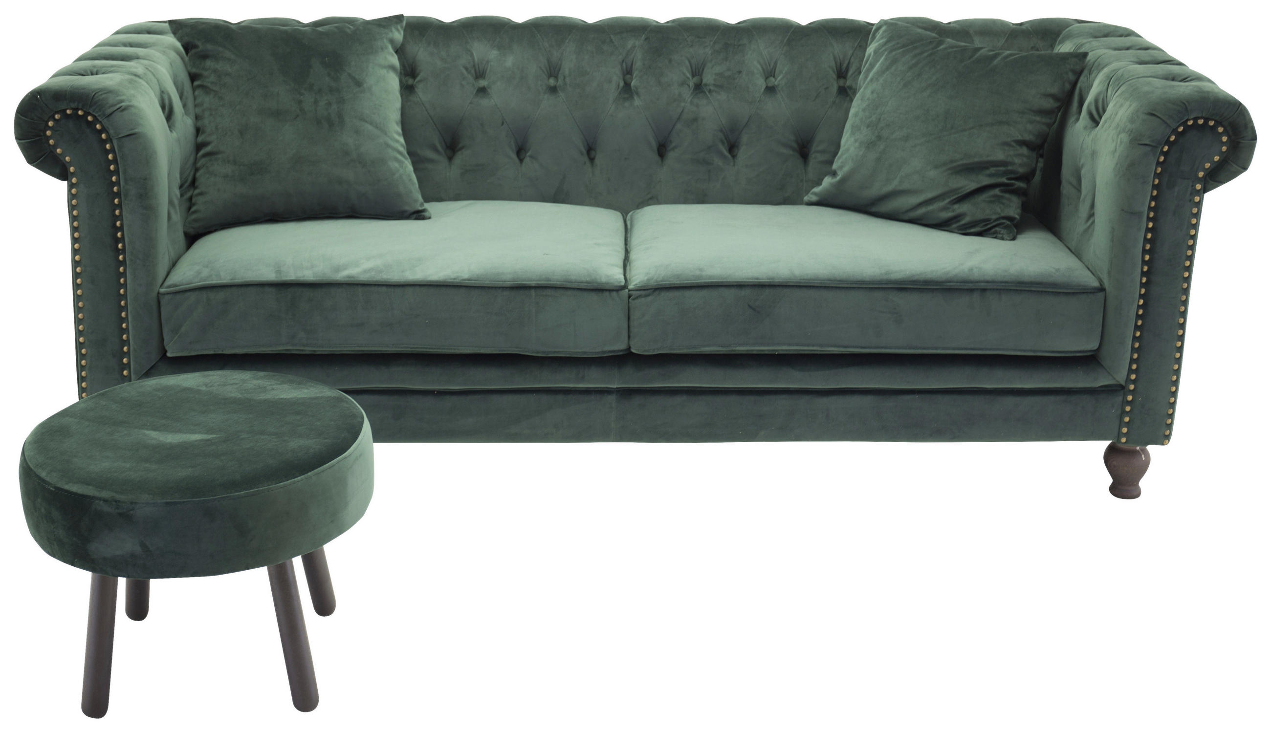 CHESTERFIELD-SOFA in  - Braun/Grün, Design, Holz/Textil (217/80/88cm) - Livetastic