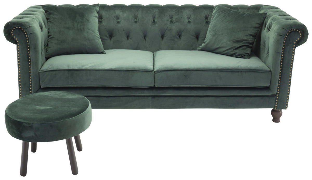 CHESTERFIELD-SOFA  - Braun/Grün, Design, Holz/Textil (217/80/88cm) - Livetastic