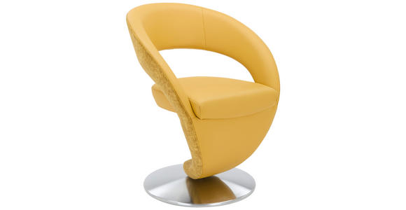 STUHL  Lederauswahl, Stoffauswahl, Typenauswahl Flachgewebe Echtleder  - Edelstahlfarben/Gelb, Design, Leder/Textil (62/86/61cm) - Moderano