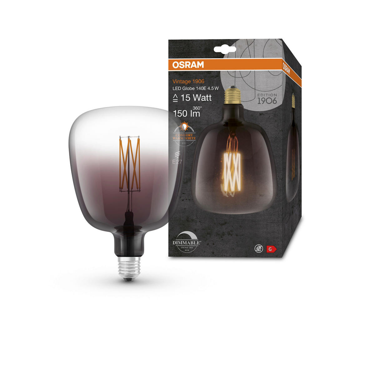 LED-LEUCHTMITTEL   E27 4,5 W  - Hellgrau, Basics, Glas (14/20cm) - Osram