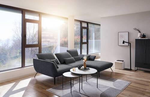 ECKSOFA in Flachgewebe Anthrazit  - Anthrazit/Schwarz, Design, Textil/Metall (301/191cm) - Moderano