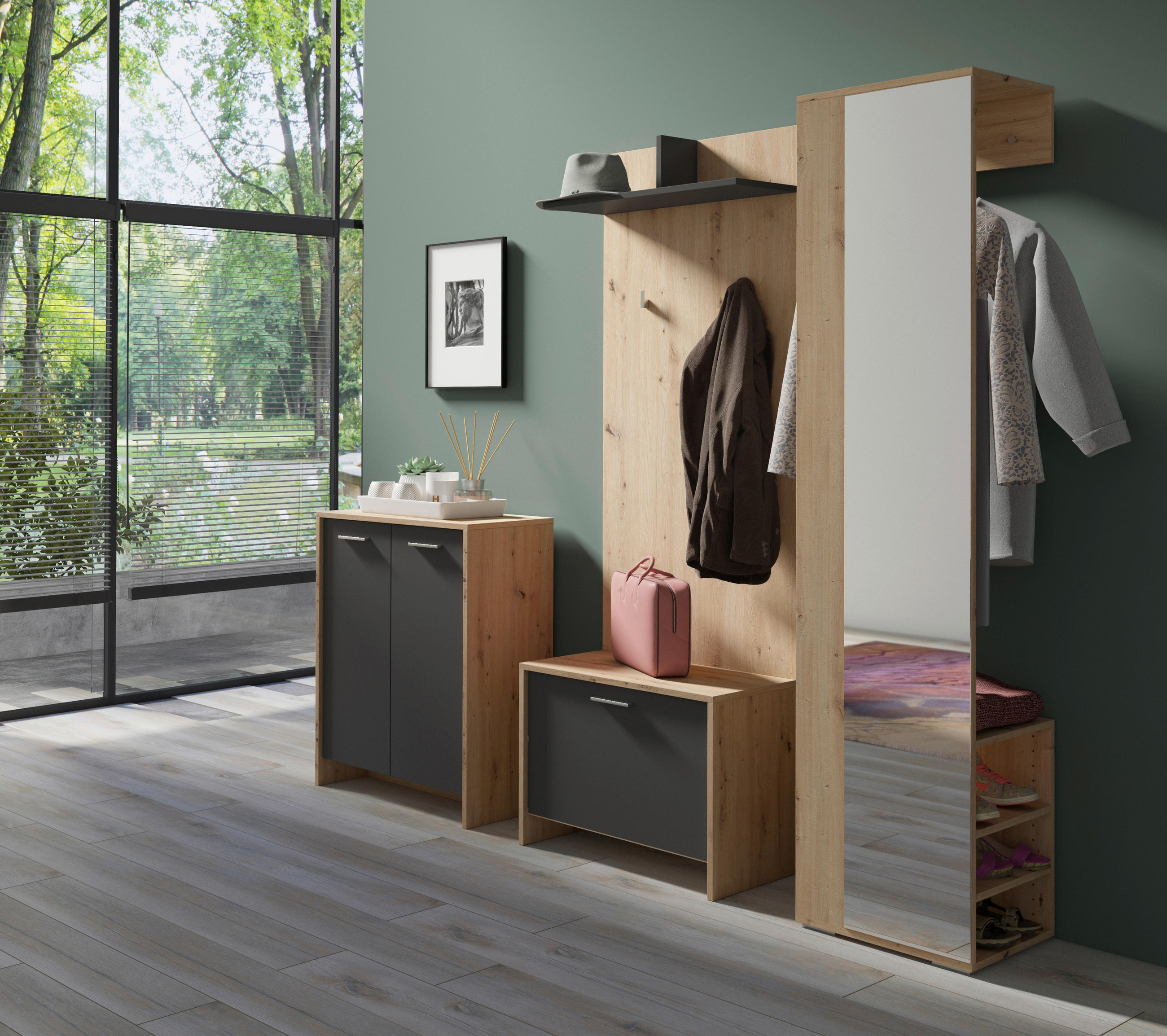 SCHUHSCHRANK Anthrazit, Eiche Artisan  - Anthrazit/Eiche Artisan, MODERN, Holzwerkstoff/Kunststoff (63/83/35cm) - MID.YOU