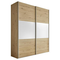 SCHWEBETÜRENSCHRANK in Weiss, Eiche Artisan  - Weiss/Alufarben, Holzwerkstoff/Metall (167/222/68cm) - Moderano