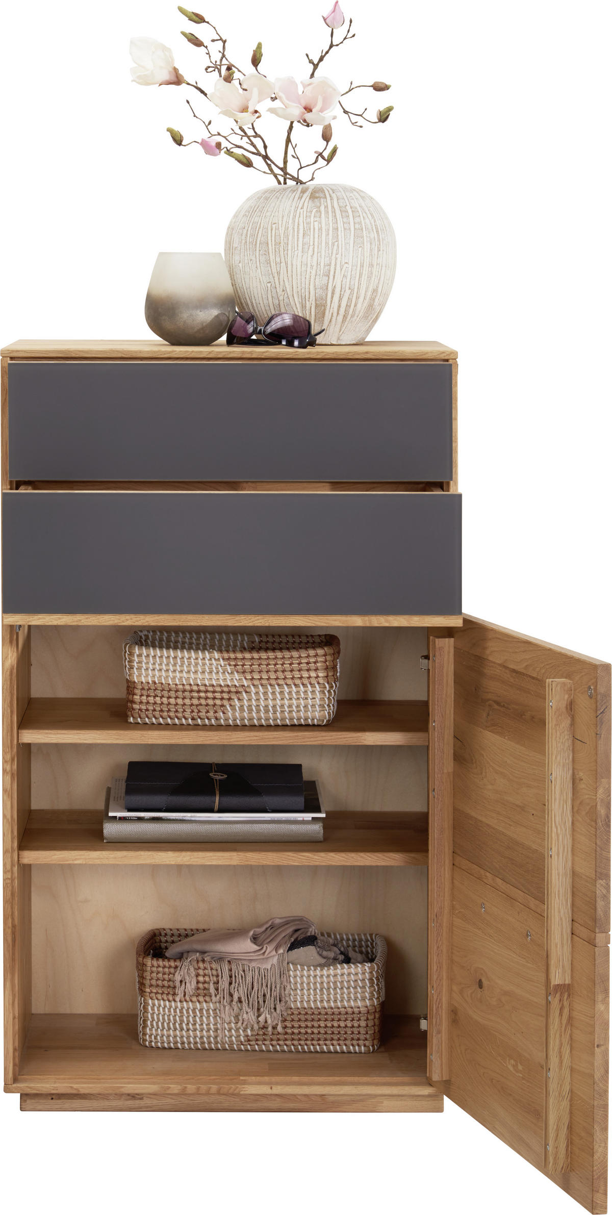 SCHUHSCHRANK Eiche massiv Anthrazit, Eichefarben  - Eichefarben/Anthrazit, Design, Glas/Holz (60/105/38cm) - Waldwelt