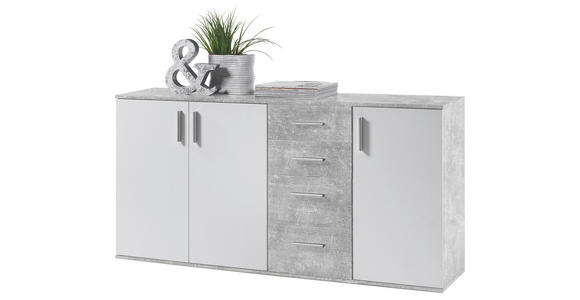 KOMMODE Bobby, 160/82/35 cm, 4 Schublade(n)  - Silberfarben/Weiß, KONVENTIONELL, Holzwerkstoff/Kunststoff (160/82/35cm) - Carryhome