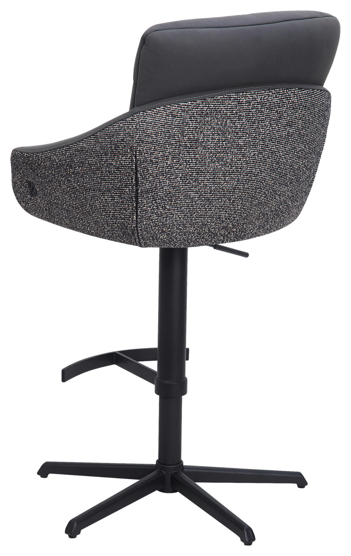 BARHOCKER Webstoff Echtleder Schwarz Stahl Sitzfläche 360° drehbar, inklusive Armlehnen, automatische Rückholfunktion  - Schwarz, Design, Leder/Textil (58/103/120/61cm) - Dieter Knoll