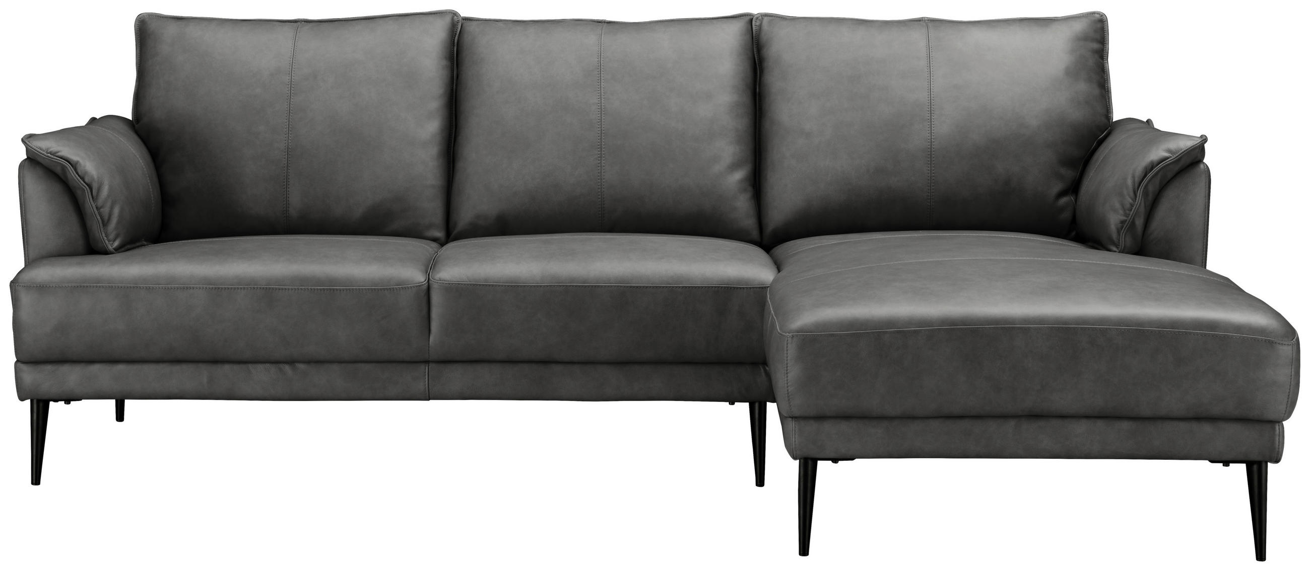HÖRNSOFFA i äkta läder grå  - svart/grå, Design, metall/läder (233/153cm) - Livetastic