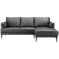 ECKSOFA Grau Echtleder  - Schwarz/Grau, Design, Leder/Metall (233/153cm) - Livetastic