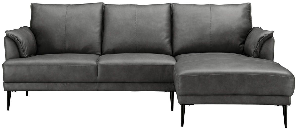 ECKSOFA Grau Echtleder  - Schwarz/Grau, Design, Leder/Metall (233/153cm) - Livetastic