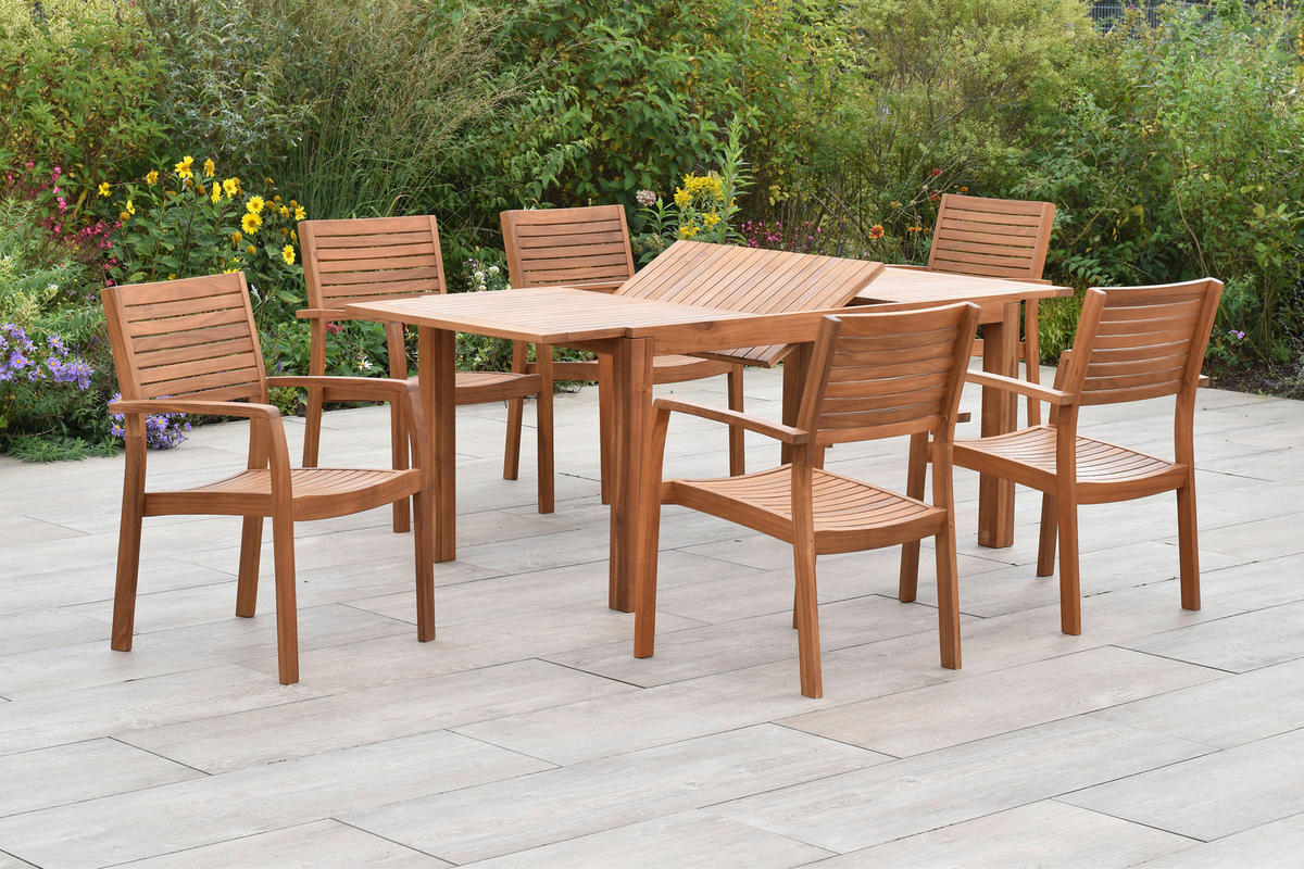 GARTENTISCHGRUPPE  - Beige/Akaziefarben, KONVENTIONELL, Holz/Textil - Gardenson