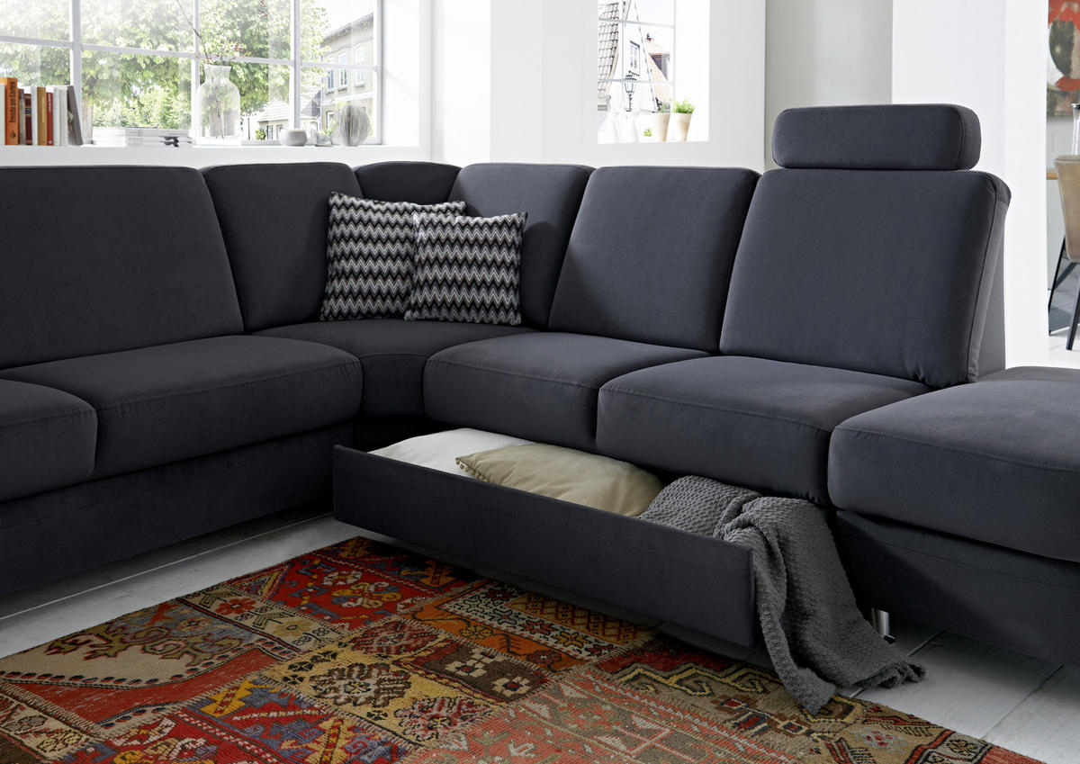 ECKSOFA in Flachgewebe Anthrazit  - Anthrazit/Alufarben, Konventionell, Textil/Metall (269/289cm) - Beldomo System