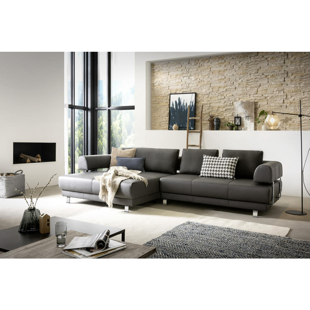 Thumbnail - Xxxl Ecksofa, Schiefer, Leder, Echtleder, Dickleder, 3-Sitzer, Füllung: Polyurethan (Pur), Ottomane rechts, L-Form, 307x...