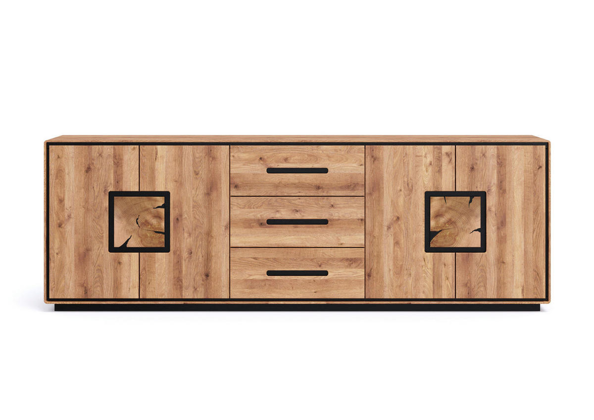 SIDEBOARD  227,00/77/40 cm 3 Schublade(n)  - Wildeiche/Schwarz, Basics, Holz (227,00/77/40cm) - Livetastic