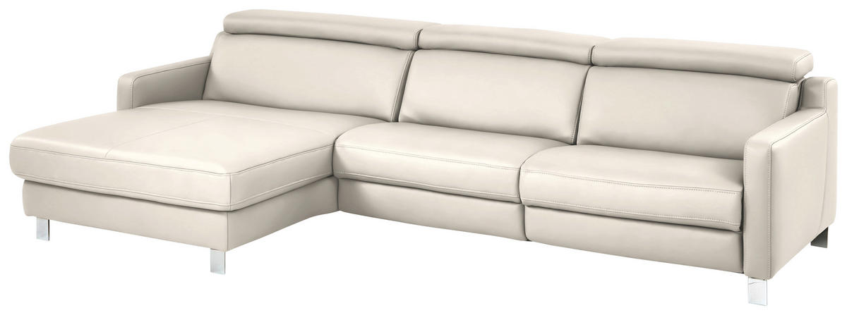 ECKSOFA Echtleder Beige  - Chromfarben/Beige, Design, Leder/Metall (176/291cm) - Valdera