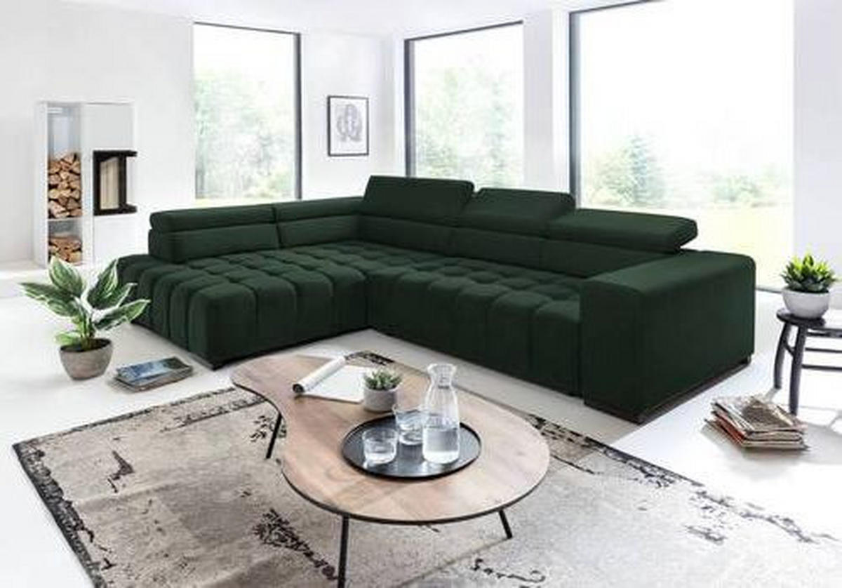 ECKSCHLAFSOFA in Velours Grün  - Schwarz/Grün, Design, Holz/Textil (201/307cm) - Livetastic