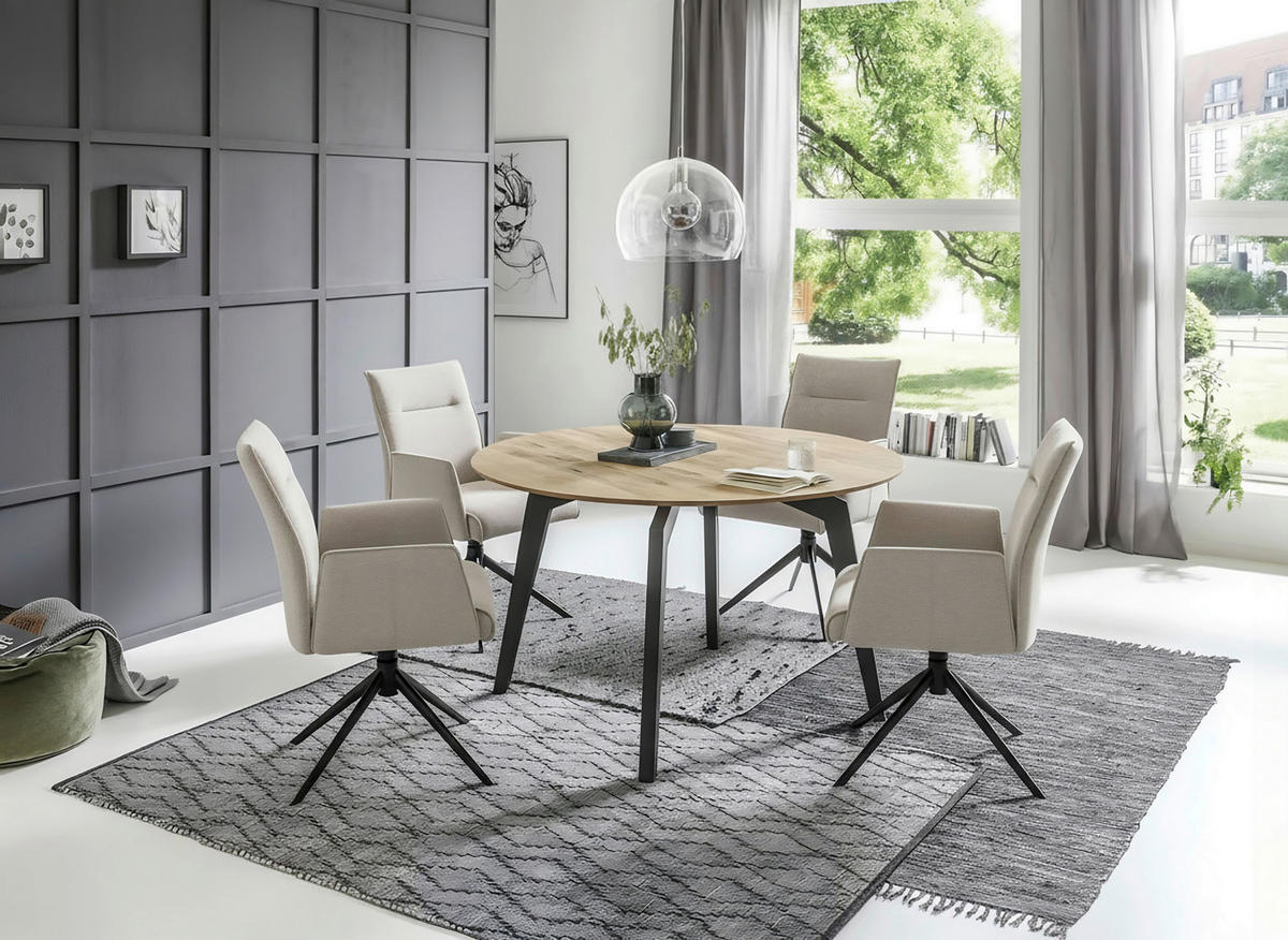 ESSTISCH in Holz 130/130/76 cm  - Eichefarben/Schwarz, Design, Holz/Metall (130/130/76cm) - Valnatura