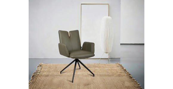 ARMLEHNSTUHL  Sitzfläche 360° drehbar, automatische Rückholfunktion  Echtleder  - Schwarz/Grün, Design, Leder/Holz (62/87/63cm) - Valnatura